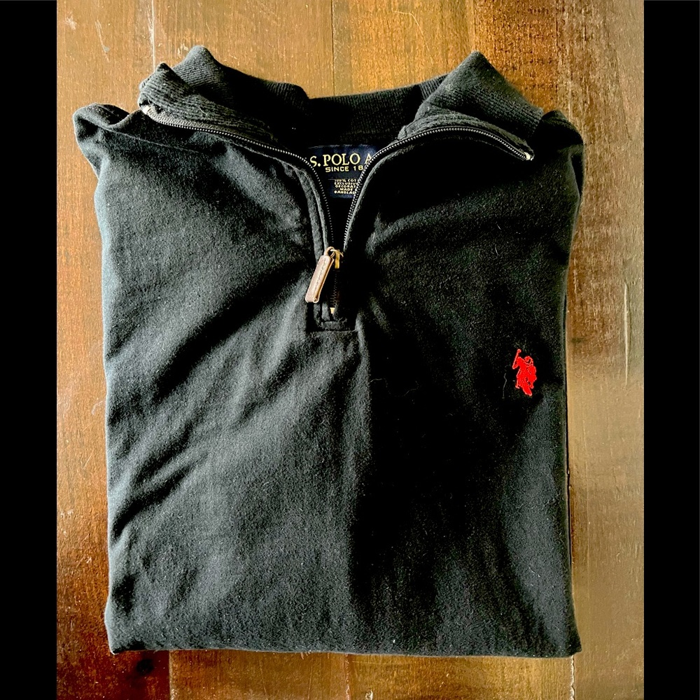 Pullover, Polo, Black, Size Medium